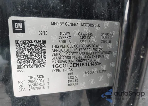 2019 Chevrolet Colorado Lt from USA, damaged, VIN 1GCGTCEN1K1144536